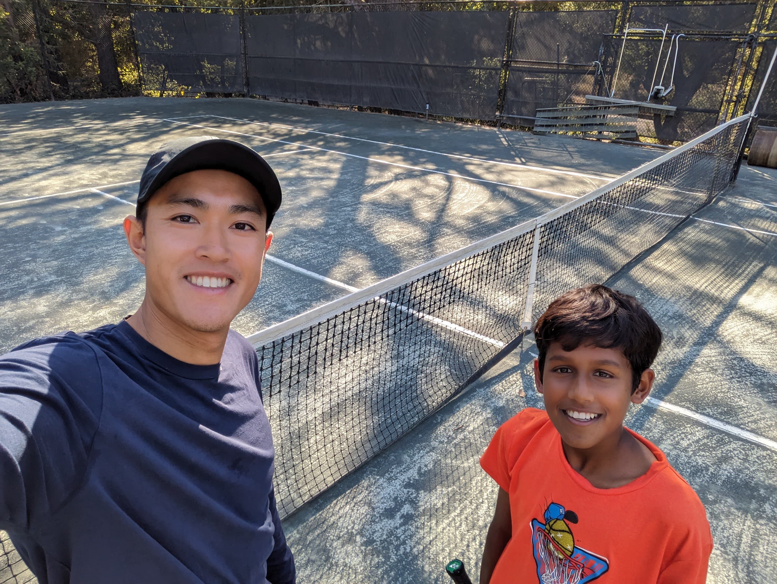 Student hitting forehand during private lesson